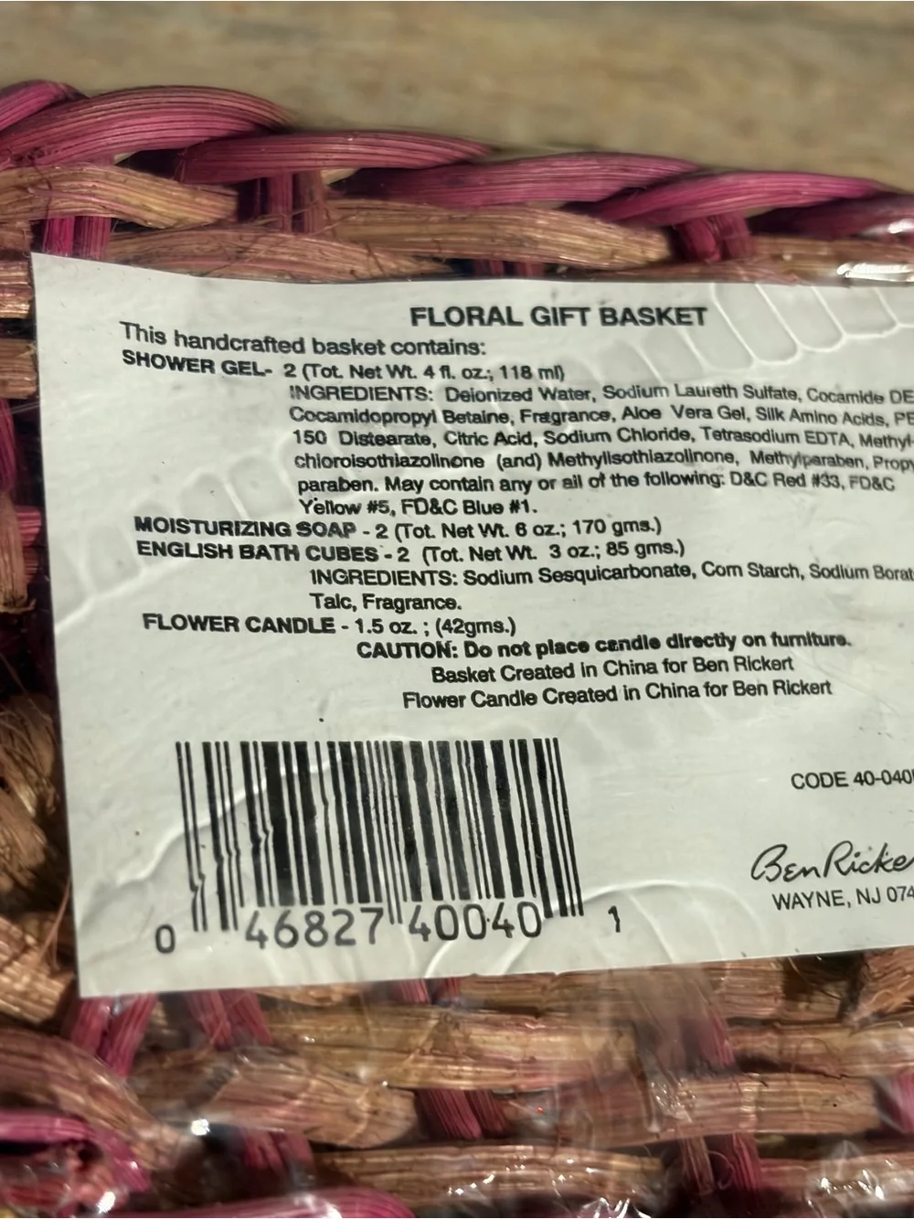 Ben Rickert 8-Piece Discontinued Wild Rose Floral Bath Gift Basket Set -